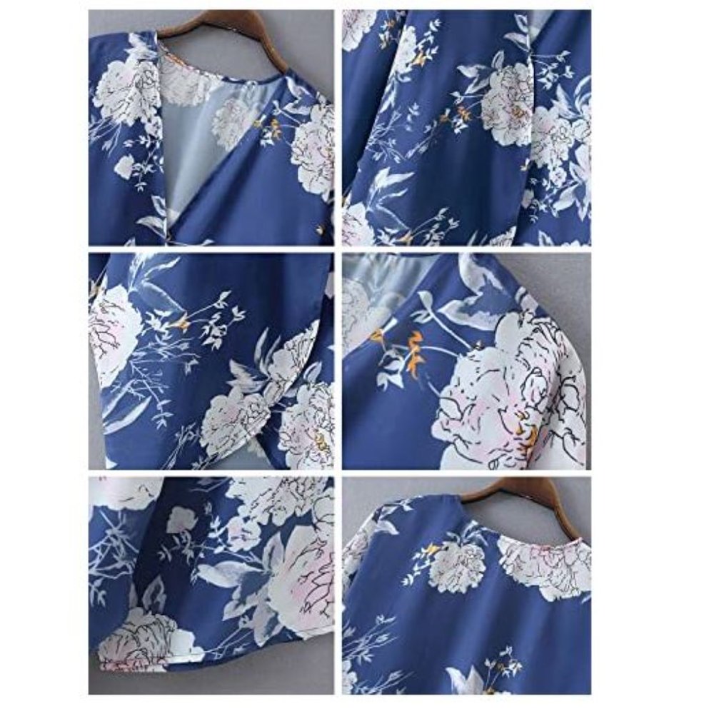 Women's Floral Kimono Cardigan Casual Cover Up - Picture 6 of 7